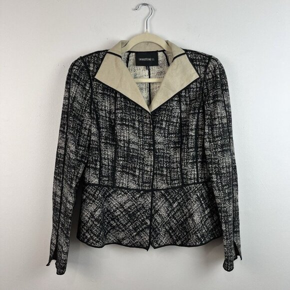 Lafayette 148 New York BlazerJacket Size 6 Black‎ Plaid Cotton Linen Academia - Picture 1 of 16